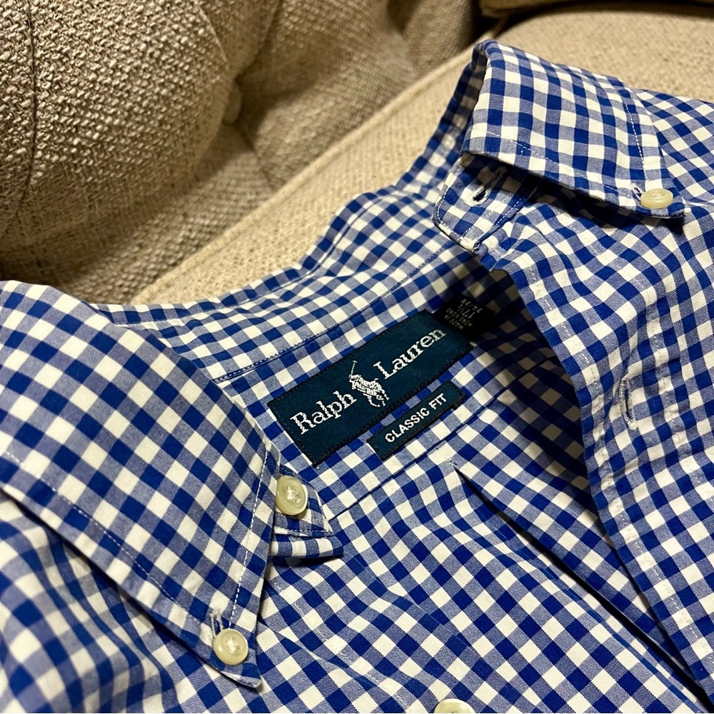 Polo Ralph Lauren Men's Classic Fit Blue Gingham Button-Down Shirt - 17.5 34/35 - Picture 3 of 4